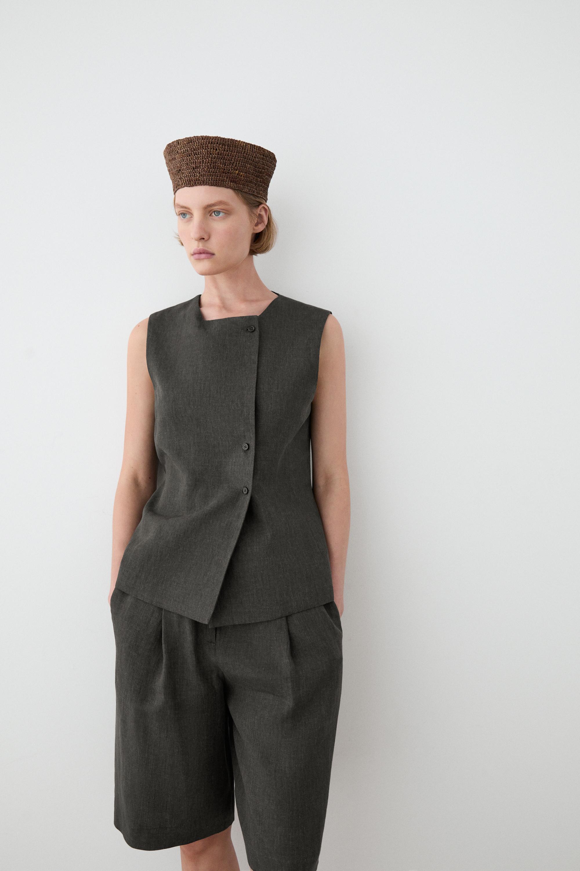 Gilet mélangé croisé boutons lin